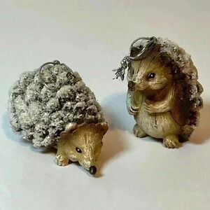 Set of 2 Hedgehog Christmas Ornaments – 2.5" Tall Holiday Tree Decor